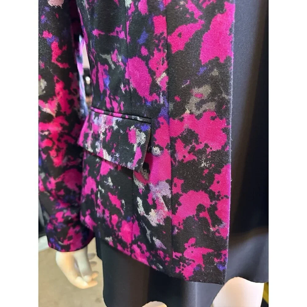Kasper Blazer Open Front Purple and Pink Abstract Colorful Office Fall Sz 6 EUC